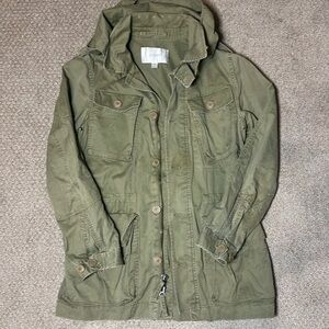 J.Crew Long Utility Field Jacket Size S - Hooded Army Green Lightweight Jacket